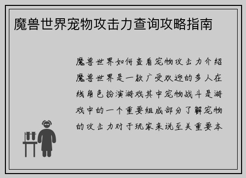 魔兽世界宠物攻击力查询攻略指南